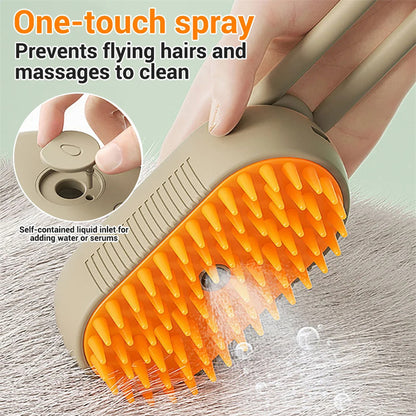 3-in-1 Electric Steam Pet Brush Groom, Massage & De-Shed Effortlessly