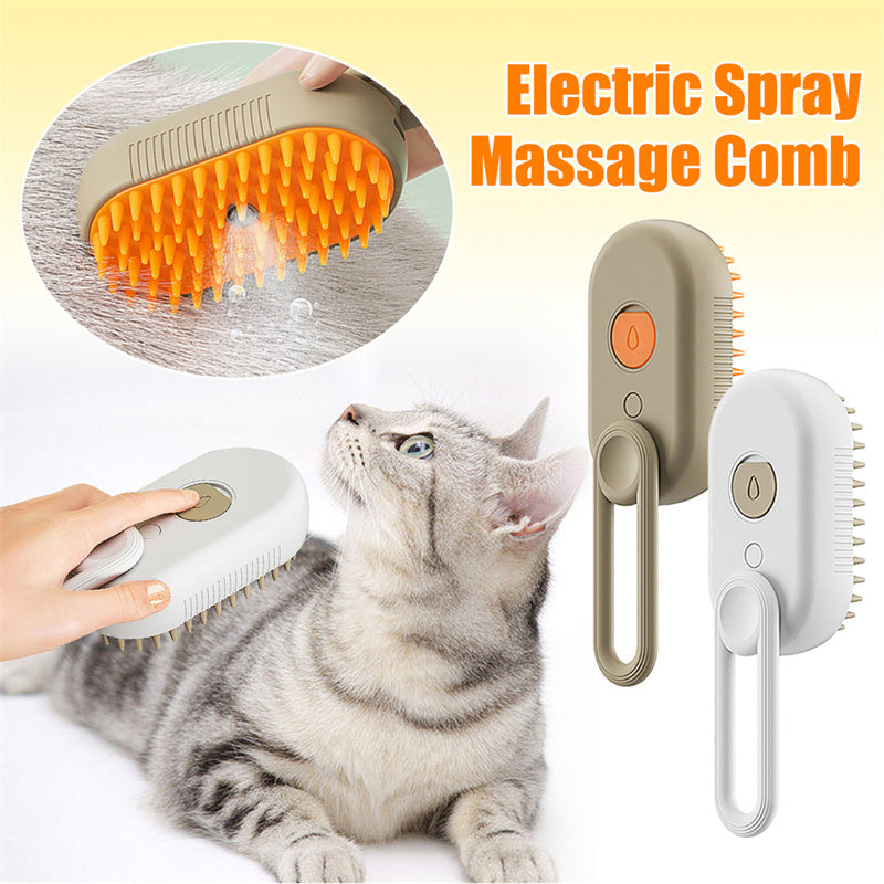 3-in-1 Electric Steam Pet Brush Groom, Massage & De-Shed Effortlessly