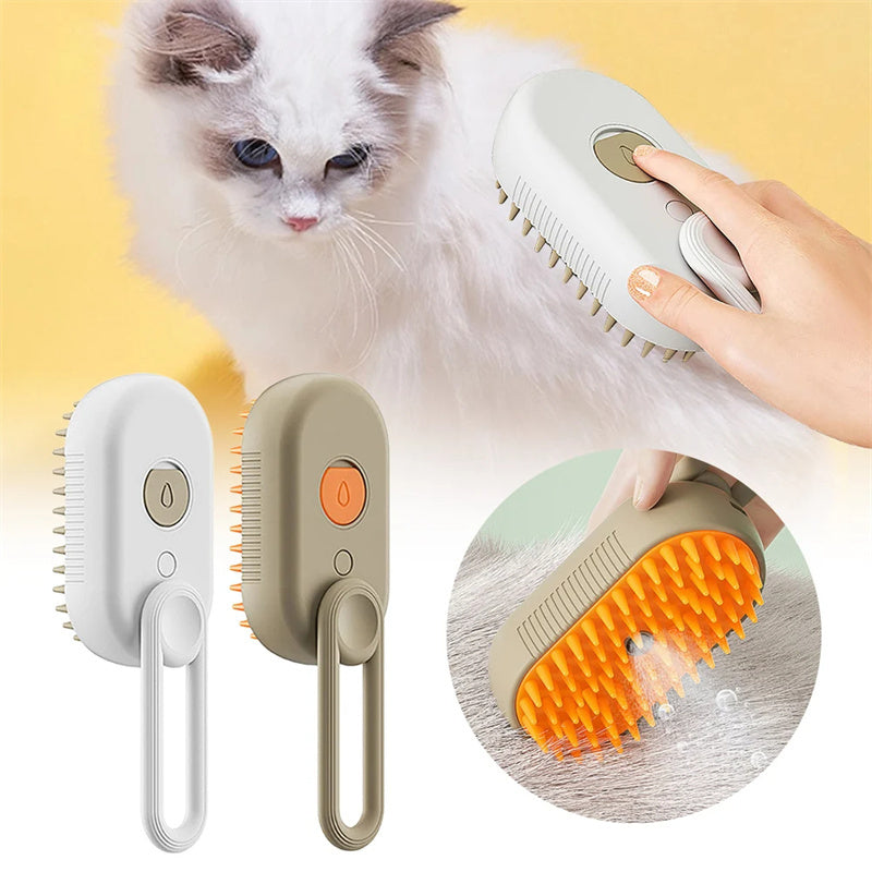 3-in-1 Electric Steam Pet Brush Groom, Massage & De-Shed Effortlessly